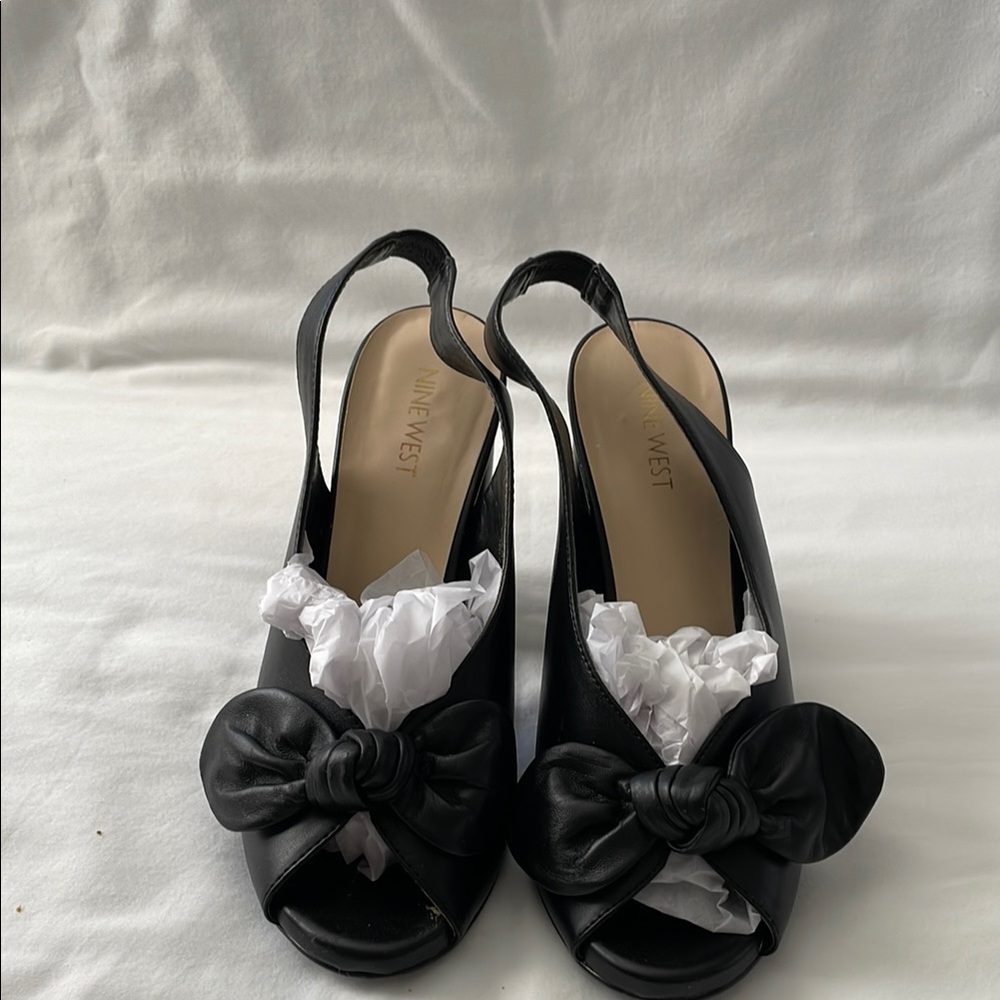Nine West Black Peep Toe Slingback Heels
